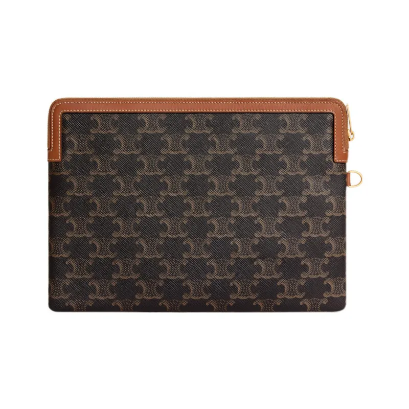 CELINE Wool Clutch Women's Yellow Brown-3