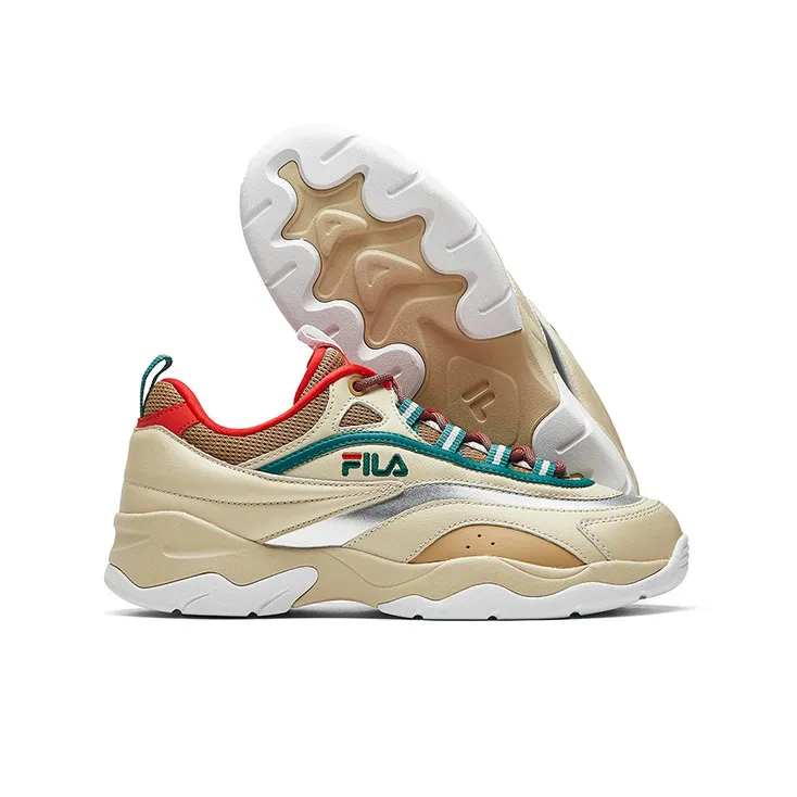 FILA FUSION Cushioning Anti Slip Wear Resistant Breathability Low Top Casual Shoes Women's White Red Green-4