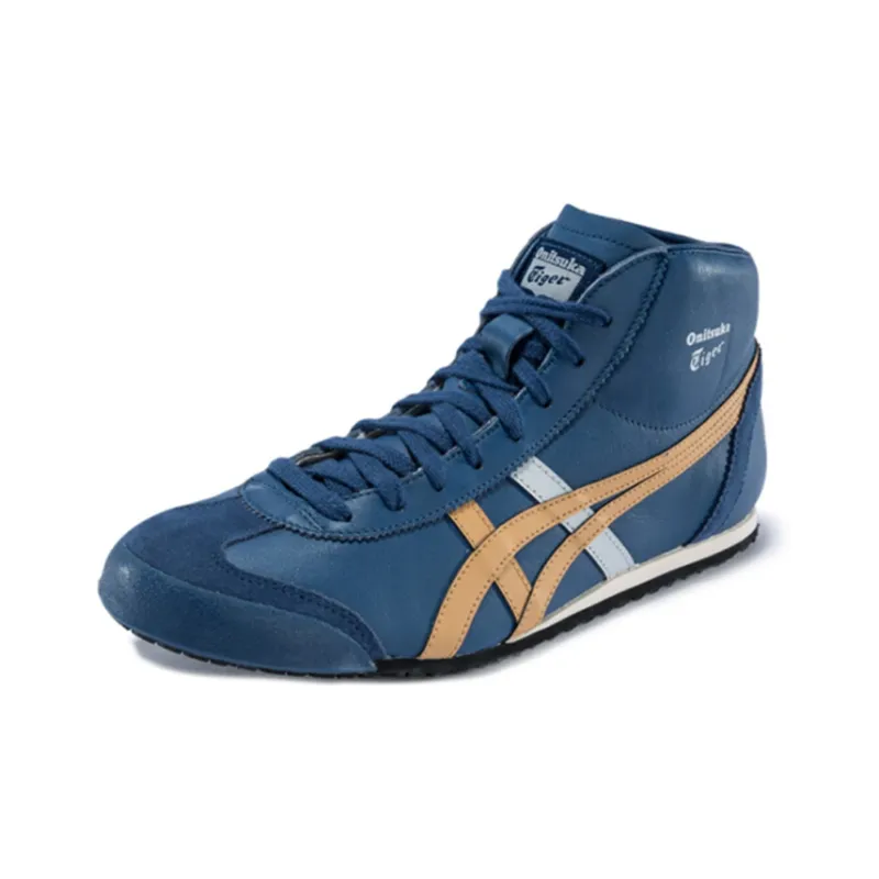 Onitsuka Tiger Mexico Mid Runner Cushioning Anti-Slip And Wear-Resistant Mid-Top Casual Shoes Unisex Blue Gold-1