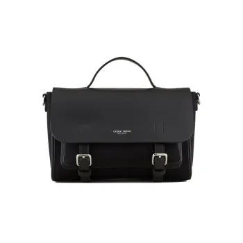 GIORGIO ARMANI Cotton Canvas With Leather Messenger Bag Shoulder Bag Crossbody Bag Handbag Small Size Men's Black