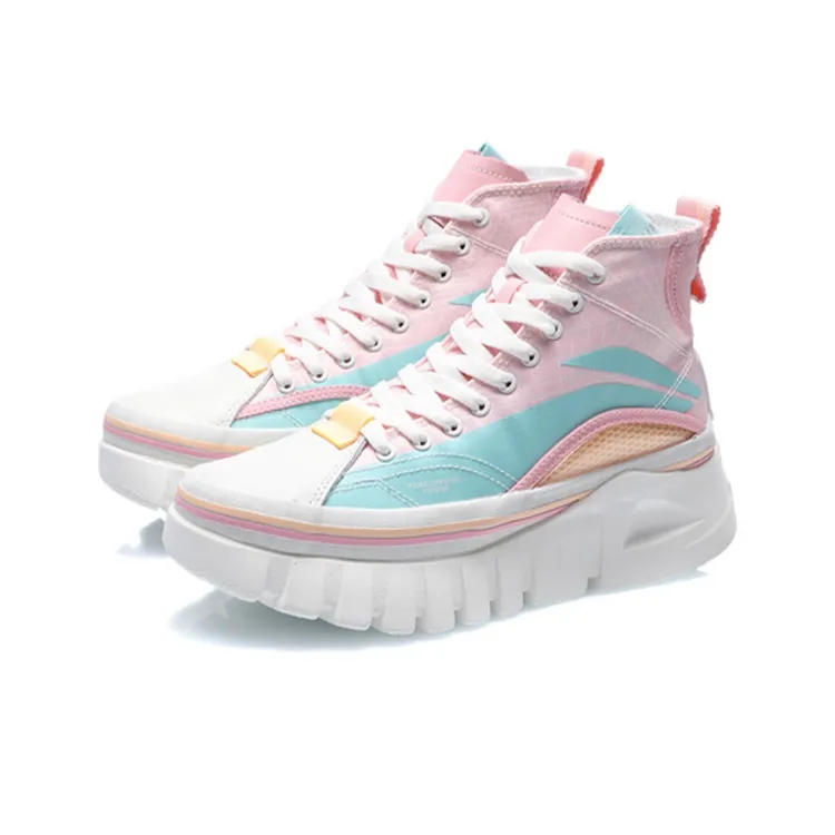 LiNing Wave Casual Shoes Women's High Top Pink Blue-2