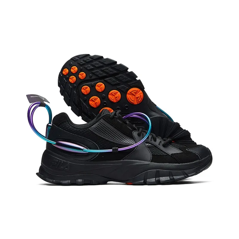 FILA FUSION Hit 3000 Cushioning Anti Slip And Wear Resistant Low Top Casual Shoes Men's Black-3