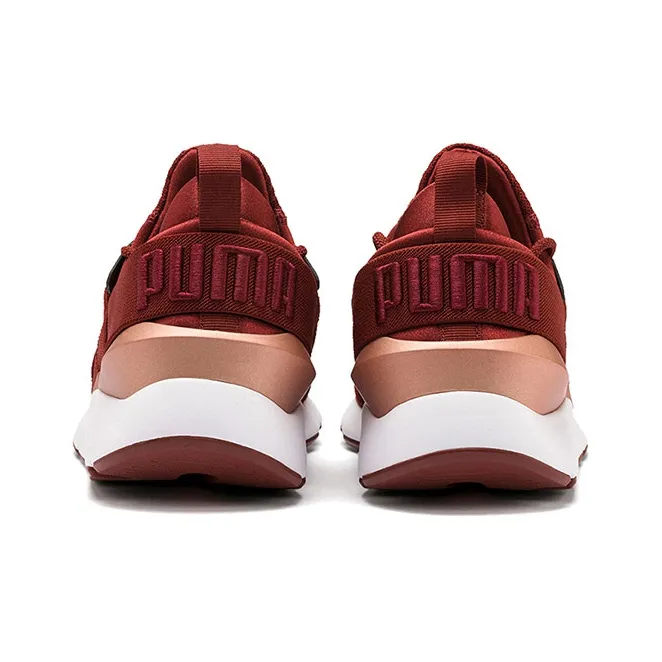 PUMA En Pointe Muse Satin Low Top Running Shoes Red/White/Golden Women's-3