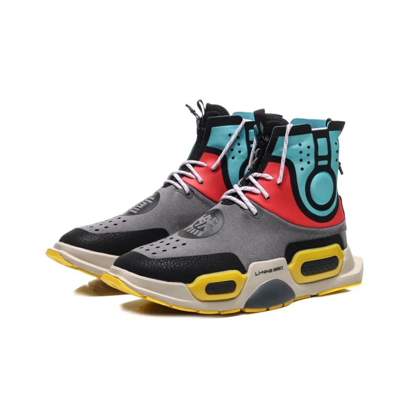 LiNing Reburn Anti Slip Wear Resistant High Top Casual Shoes Unisex Iron Asphalt Gray-2