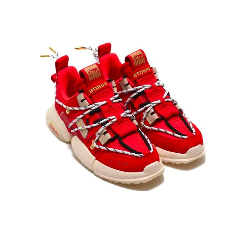 Atmos x LiNing Pan Gu Titan 20SP S Cushioned Slip Resistant Low Top Casual Shoes Women's Red-2