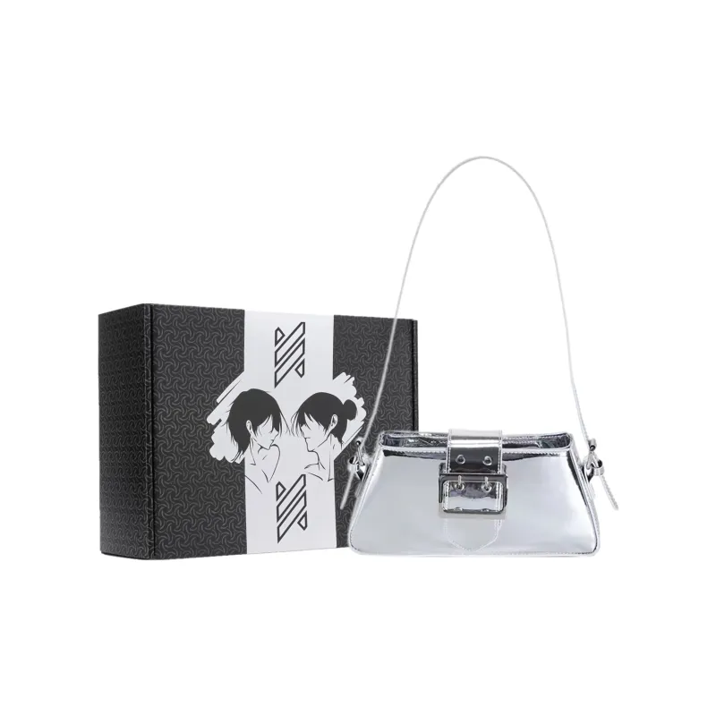 NOMK PU Leather Small Square Bag Shoulder Bag, Baguette Bag Shoulder Bag Medium Size Women's Silver-7