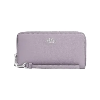 COACH Zip Around Pebbled Leather Clutches Wallets Small Size Women's Taro Purple