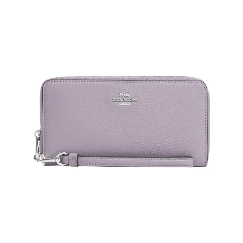 COACH Zip Around Pebbled Leather Clutches Wallets Small Size Women's Taro Purple-0