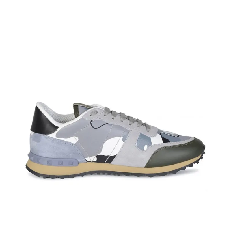 Valentino Rockrunner Low Top Athletic Shoes Men's Blue Camouflage-1