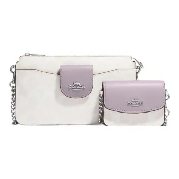 COACH Canvas With Leather Combo Bag Shoulder Bag Crossbody Bag Small Size Women's White & Purple