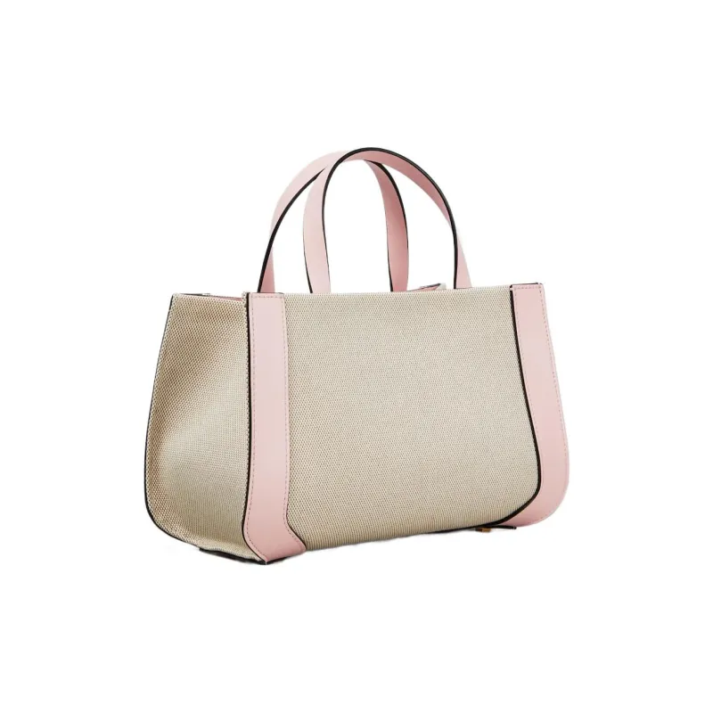 Valentino Canvas With Leather Canvas Bag, Handbag, Shoulder Bag Women's Beige & Rose Pink-3