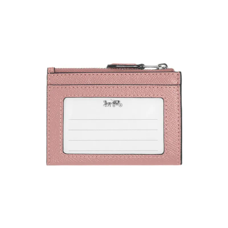 COACH Mini Id Skinny Cross-Stitch Leather Document Wallet Coin Purse Card Holder Mini Women's Light Pink-1