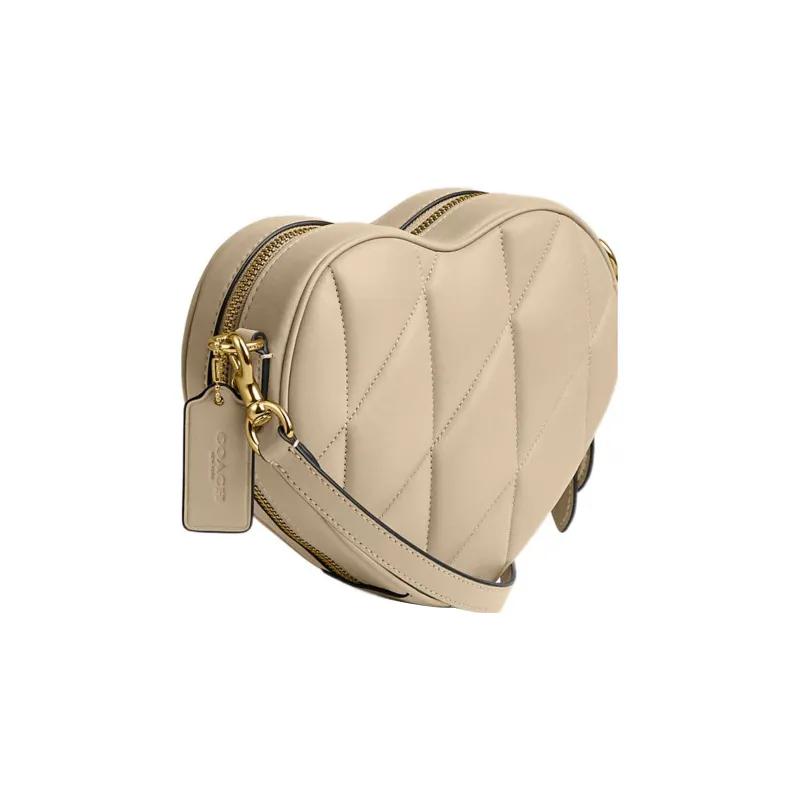 COACH Heart Quilted Leather Heart Bag, Shoulder Bag, Crossbody Bag Trumpets Women's Beige-1