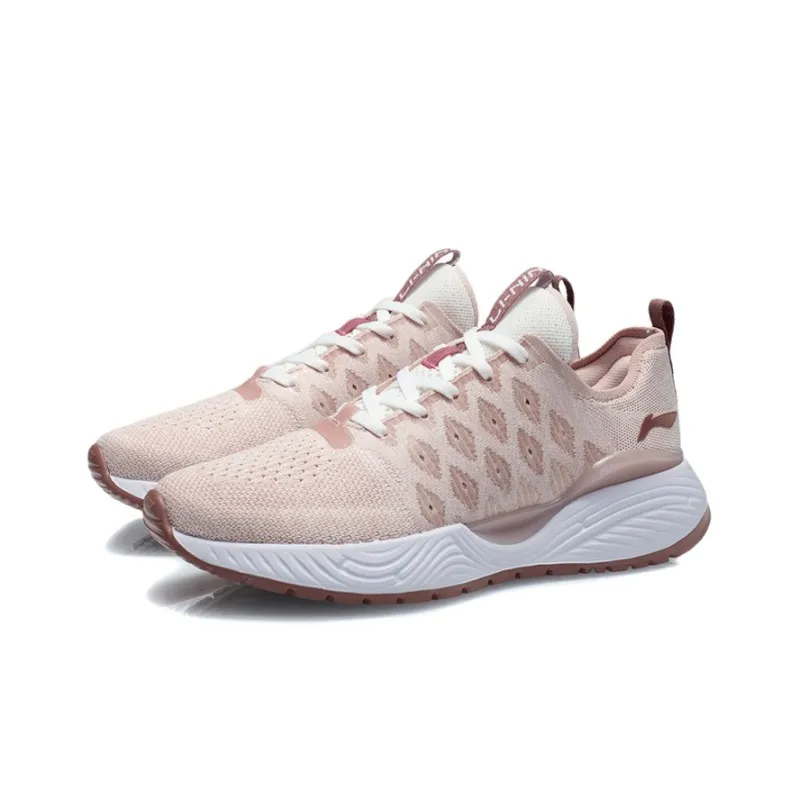 LiNing Soft Soft Cushioned Anti Slip Wear Resistant Breathable Lightweight Low Top Casual Shoes Women's Pink White-2