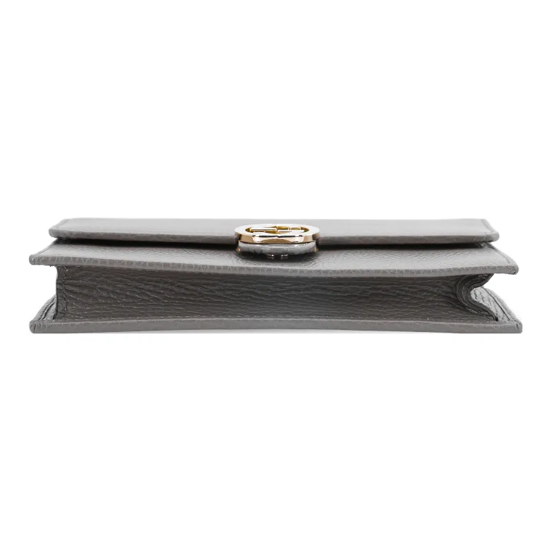 GUCCI Double G Leather WOC Chain Shoulder Messenger Bag Gray-3