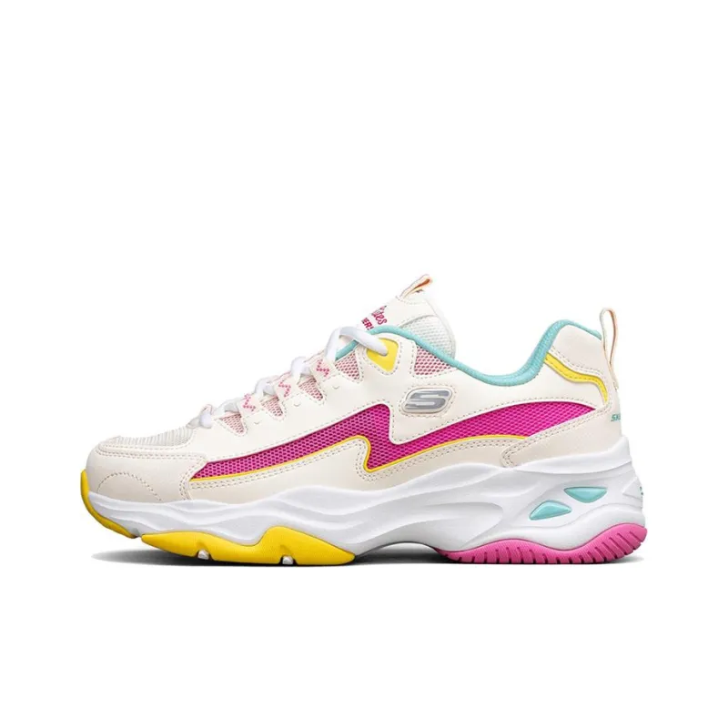 Skechers D'LITES 4.0 Cushioning Anti Slip Wear Resistant Breathability Low Top Casual Shoes Women's Pink White Yellow-0