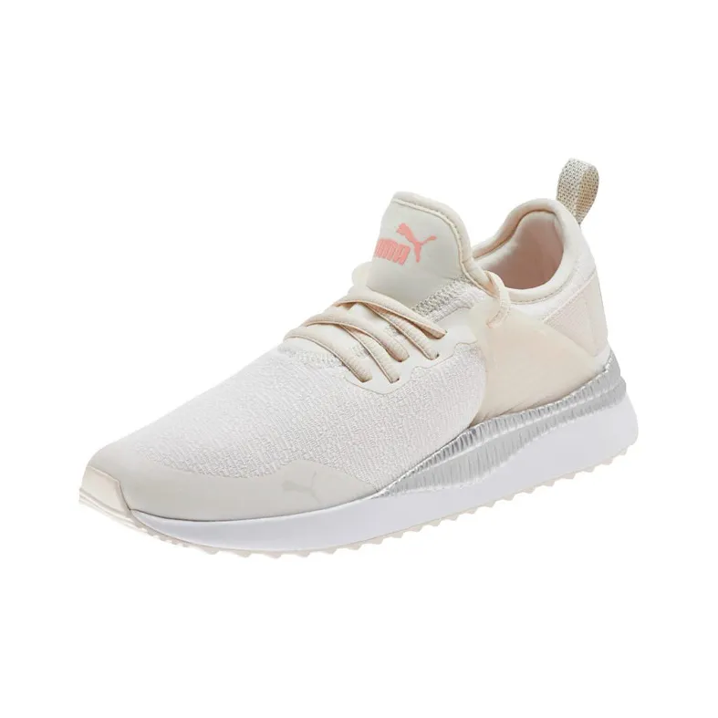 PUMA Pacer Next Cage Glitter Cushioned Slip-Resistant Breathable Low-Top Casual Shoes Women's Ecru-2