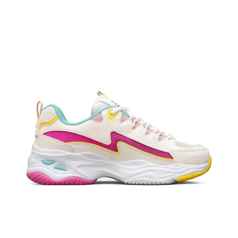 Skechers D'LITES 4.0 Cushioning Anti Slip Wear Resistant Breathability Low Top Casual Shoes Women's Pink White Yellow-1
