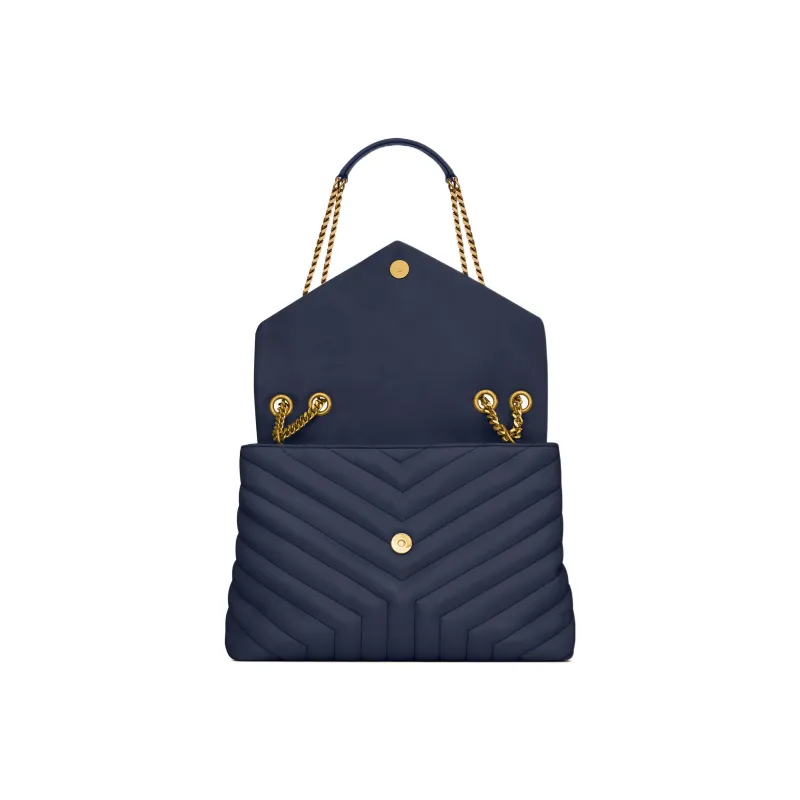 SAINT LAURENT LOULOU Quilting Calfskin Chain Bag Crossbody Bag Shoulder Bag Women's Ocean Blue-4