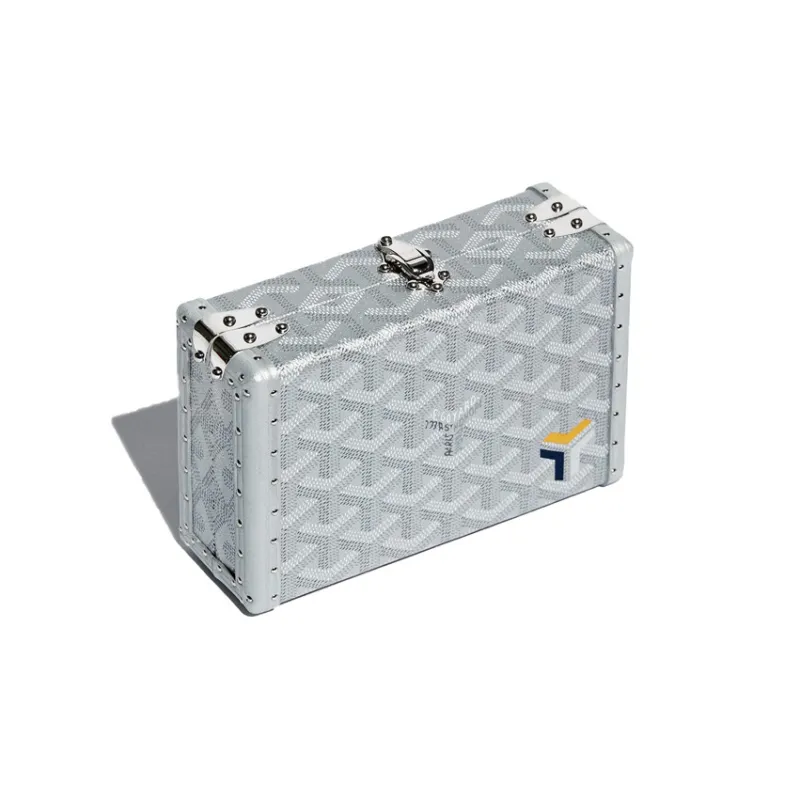 GOYARD Minaudière Trunk Canvas With Leather Clutch Unisex Silver-1
