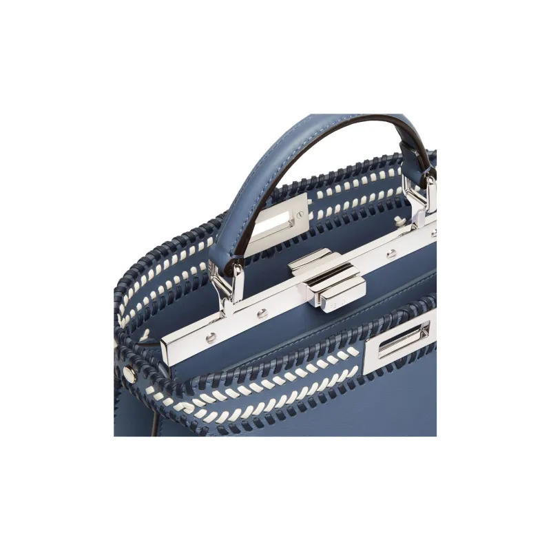 FENDI Peekaboo ISeeU Calfskin Shoulder Bag, Crossbody Bag, Handbag Small Size Women's Blue-4