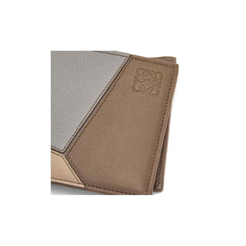LOEWE Puzzle Calfskin Wallet Men's Asphalt Gray/Winter Brown-4