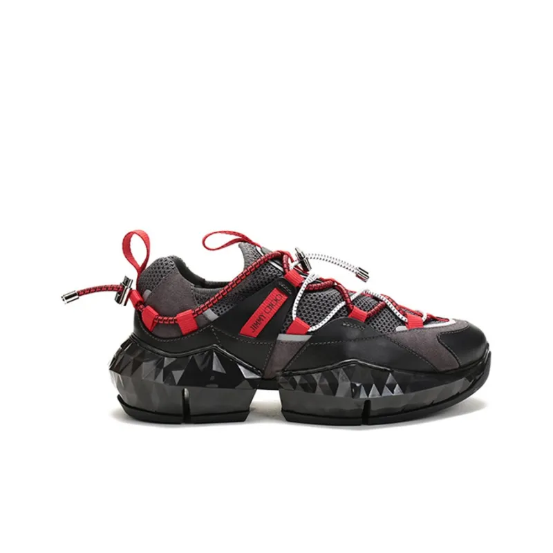 Jimmy Choo Diamond Trail Support Height Increase Low Top Casual Shoes Men's Black Red-1