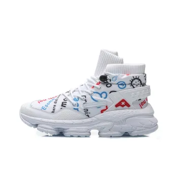 LiNing CF Countflow AMMO Cushioning Anti Slip And Wear Resistant High Top Casual Shoes Men's White Red Blue
