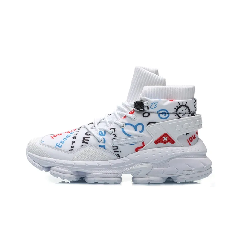LiNing CF Countflow AMMO Cushioning Anti Slip And Wear Resistant High Top Casual Shoes Men's White Red Blue-0