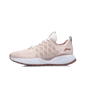 LiNing Soft Soft Cushioned Anti Slip Wear Resistant Breathable Lightweight Low Top Casual Shoes Women's Pink White