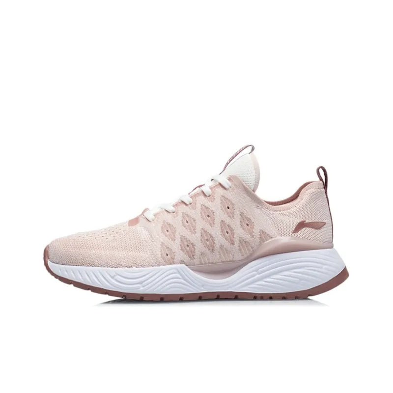 LiNing Soft Soft Cushioned Anti Slip Wear Resistant Breathable Lightweight Low Top Casual Shoes Women's Pink White-0