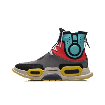 LiNing Reburn Anti Slip Wear Resistant High Top Casual Shoes Unisex Iron Asphalt Gray