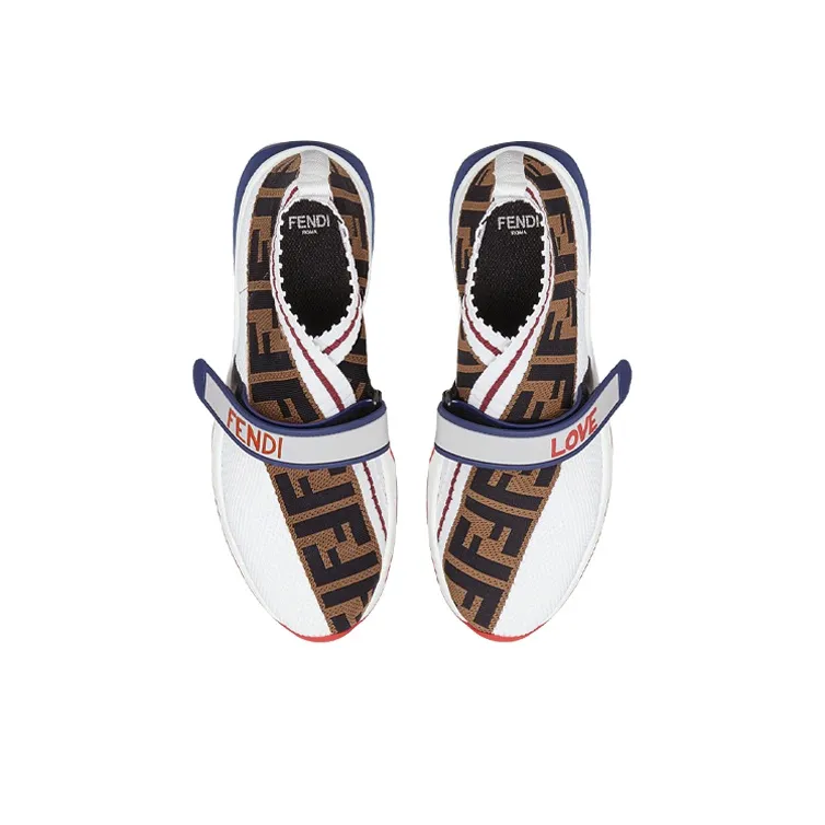 FENDI Rockoko Casual Shoes Women's Mid-Top White/Blue/Red-3