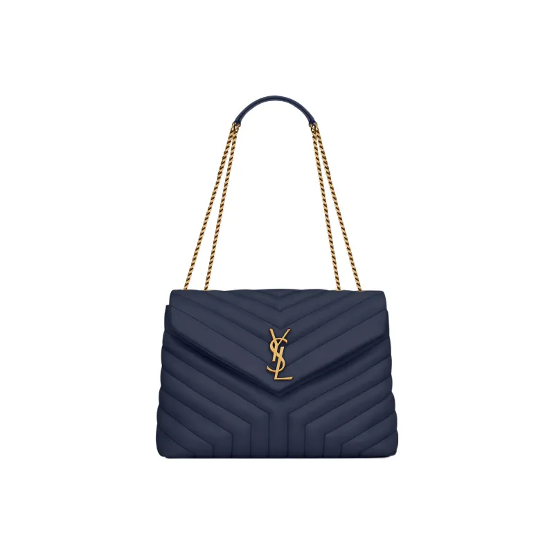 SAINT LAURENT LOULOU Quilting Calfskin Chain Bag Crossbody Bag Shoulder Bag Women's Ocean Blue-0