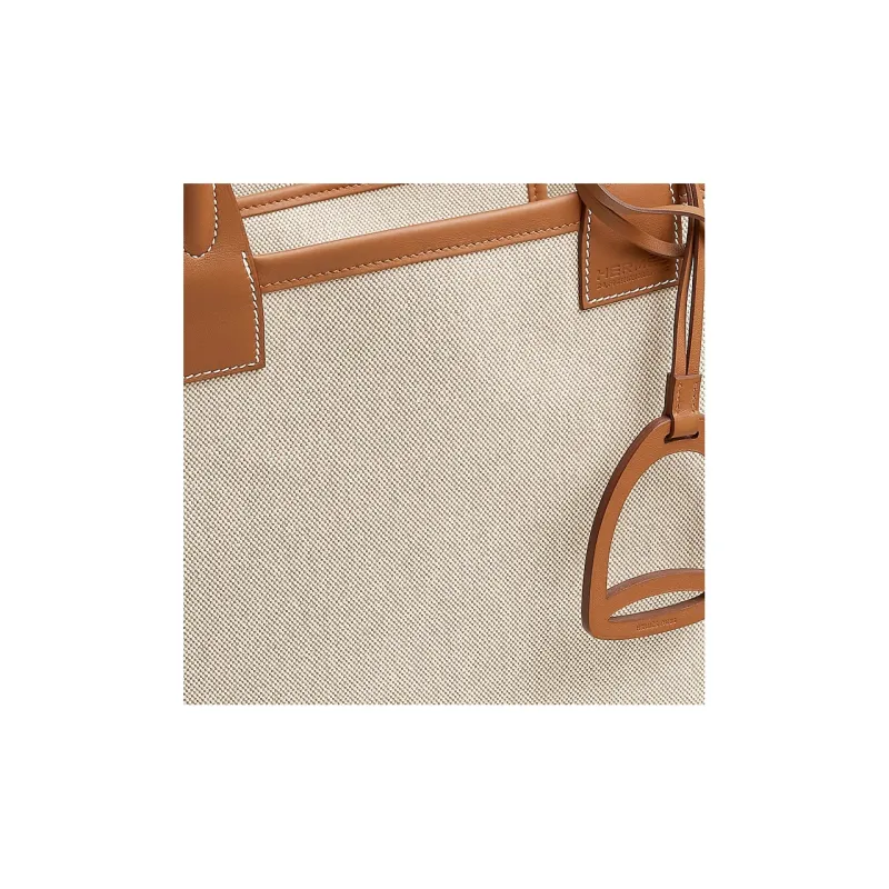 HERMES Steeple Canvas With Swift Calfskin Handbag Regular Women's Beige/Gold-3