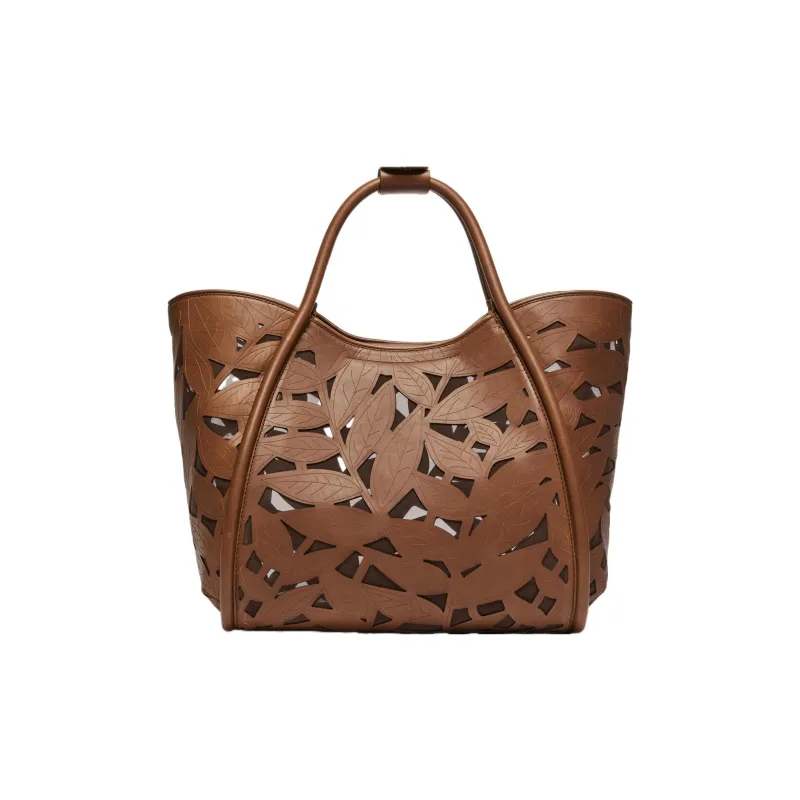 MaxMara Leather Tote Bag Shopping Bag Shoulder Bags Women's Brown-4