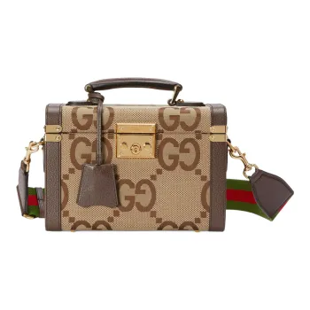 GUCCI Canvas With Leather Portable One Shoulder Crossbody Makeup Bag Women's Camel/Ebony