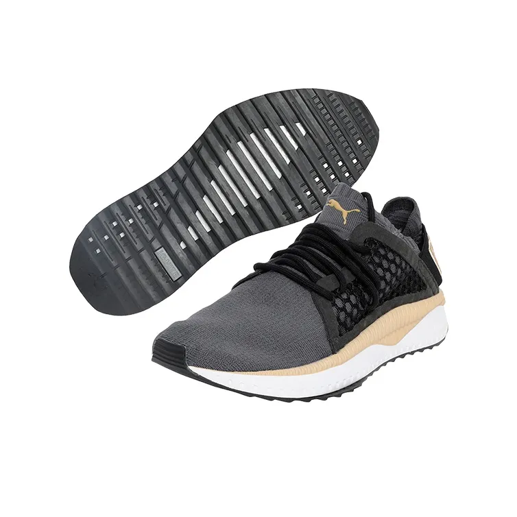 PUMA Tsugi Netfit Evoknit Cushioned Slip-Resistant Lightweight Low-Top Casual Shoes Women's Black Gray Gold-4
