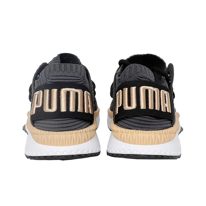 PUMA Tsugi Netfit Evoknit Cushioned Slip-Resistant Lightweight Low-Top Casual Shoes Women's Black Gray Gold-3