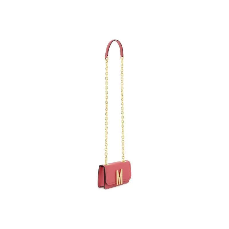 MOSCHINO Leather Shoulder Bag, Crossbody Bag Mini Women's Fuchsia-1