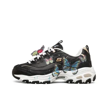 Skechers D'LITES 1.0 Cushioning Anti Slip And Wear Resistant Low Top Casual Shoes Women's Black Multicolor Butterfly