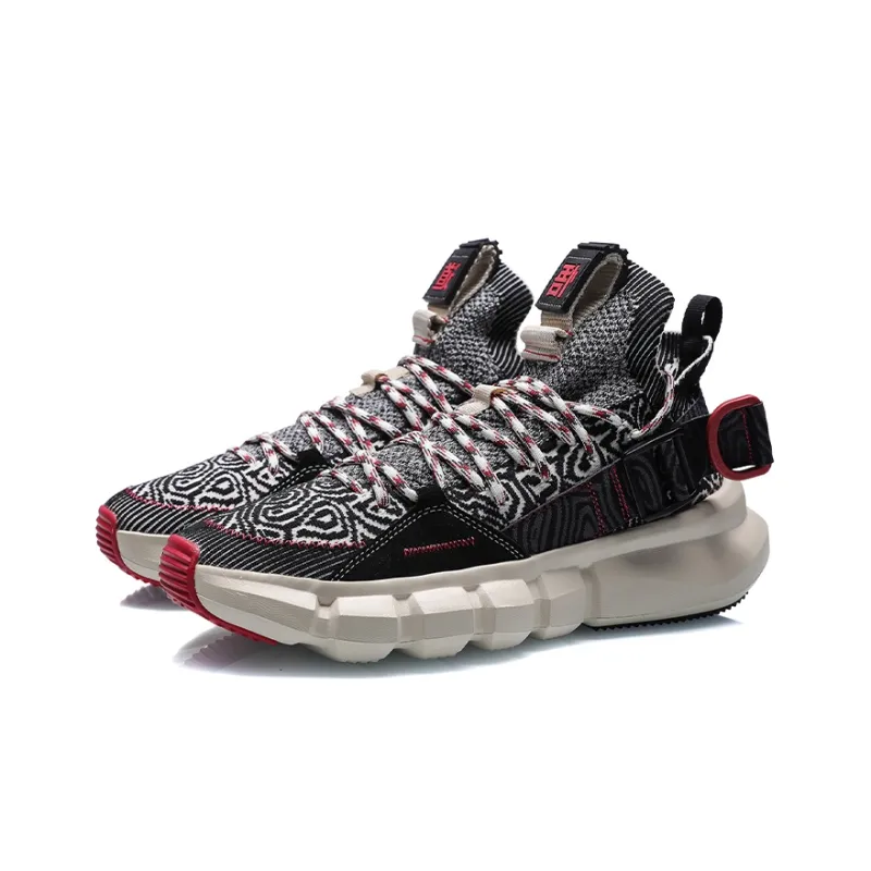 LiNing Essence 2.3 Cushioning Anti-Slip And Wear-Resistant Coverage Support Mid-Top Casual Shoes Men's Black White-2