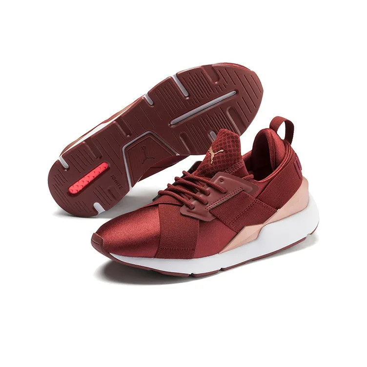 PUMA En Pointe Muse Satin Low Top Running Shoes Red/White/Golden Women's-4