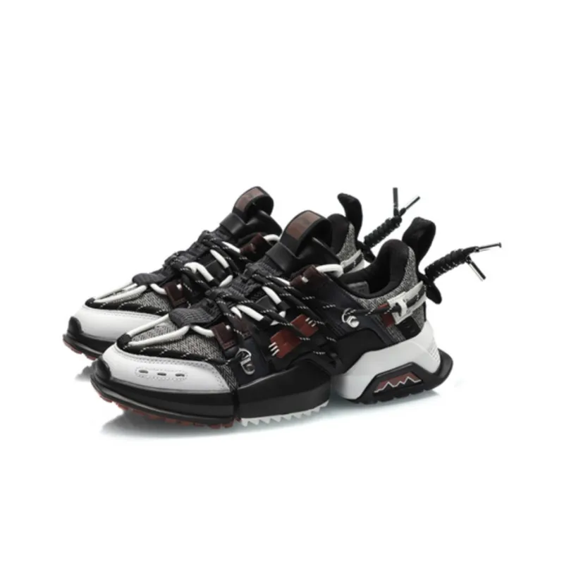 LiNing Cherry Blossom Durable Breathable Low Top Casual Shoes Unisex Black Gray-2
