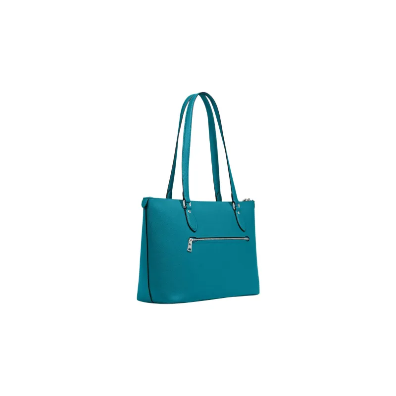 COACH Gallery Cross-Stitch Leather Tote Bag Shopping Bag Shoulder Bag Handbag Large Size Women's Azure Blue-1