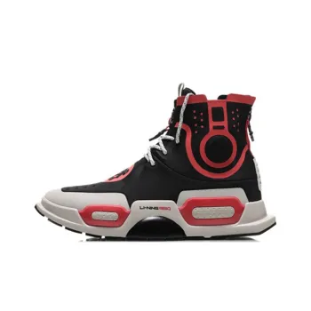 LiNing Reburn Anti Slip Wear Resistant High Top Sports Casual Shoes Black Red