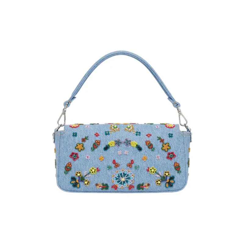 FENDI Baguette Denim Baguette Bag Handbag Shoulder Bag Crossbody Bag Medium Size Women's Light Blue-2