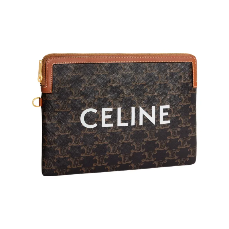 CELINE Wool Clutch Women's Yellow Brown-2