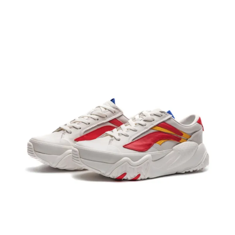 LiNing Wave Cushioned Slip Resistant Low Top Casual Shoes Men's Mist White Red-2