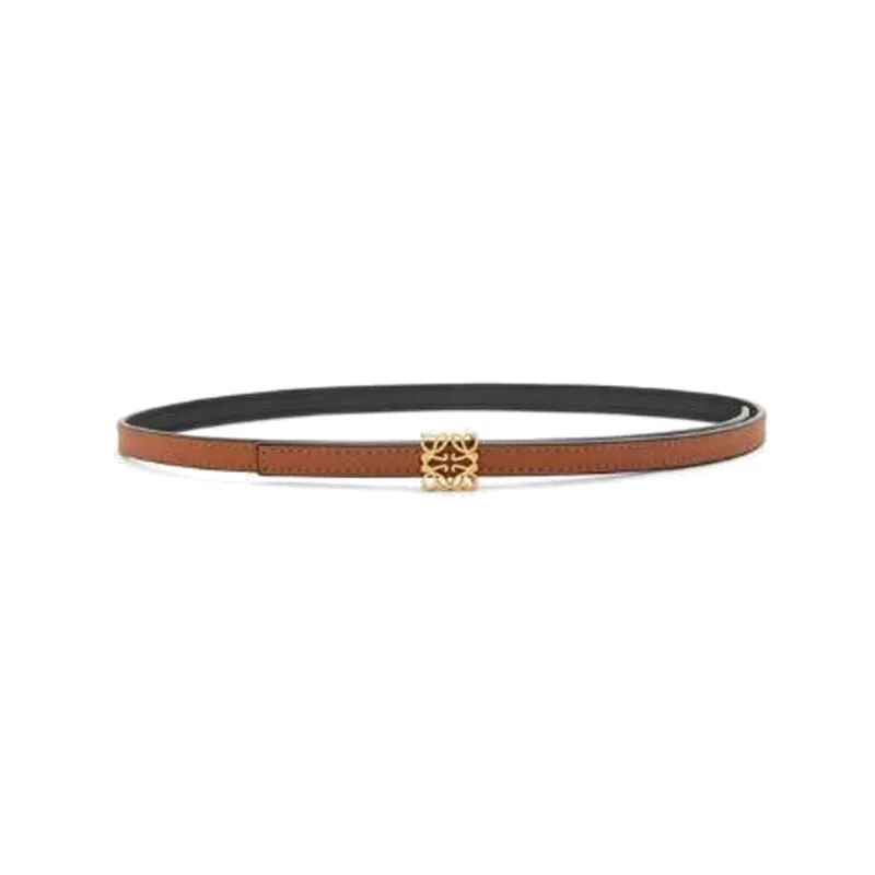 LOEWE Logo Pattern Decoration Smooth Buckle Leather Belts Women's Brown-0